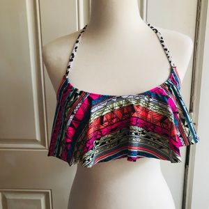 PINK Multi color Tribal Print flutter bikini top